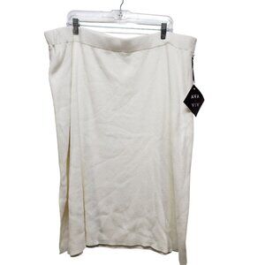 Ava & Viv Womens Ribbed Knit Midi Skirt plus Size 3X White Stretch Elastic Waist
